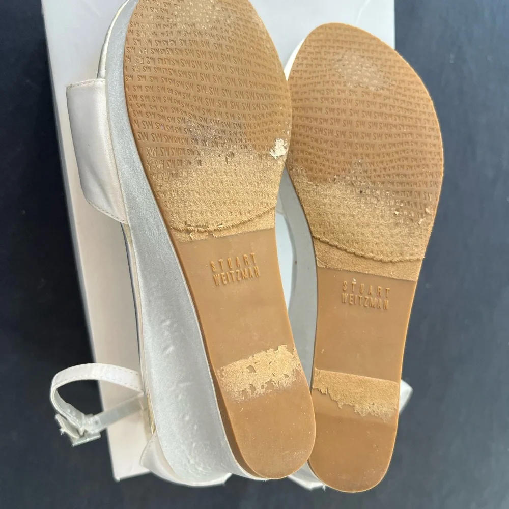 Stuart weitzman silver white satin heels prom size 6 girls size